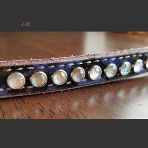 DOG COLLAR Herman Oaks leather 14" purple Quality leather white stones adjustabl